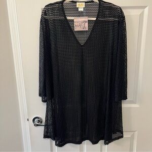 Elegant Black Mesh V-Neck Coverup